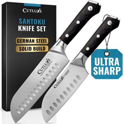 Cutluxe Santoku Knife Set  7" Chopping Knife and 5" Vegetable Knife  Multipurpose Kitchen Knives  High Carbon German Steel, Full Tang & Ergonomic Handle Design  Artisan Series