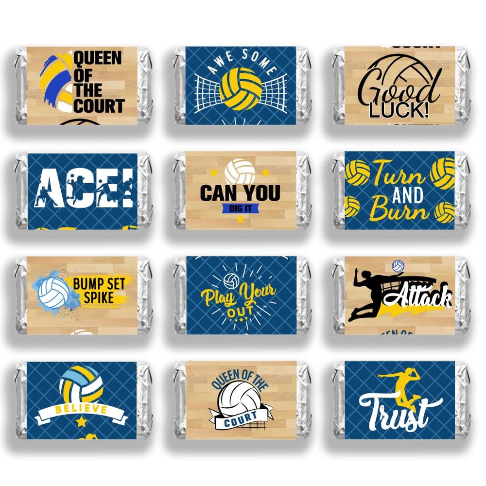 arricraft 120 Pcs Candy Bar Wrapper, Bump Set Spike Volleyball Chocolate Label Bar Sticker Sports Theme Miniatures Wrappers for Babys Shower or Birthday Party Small Favor Decor(No Candy)