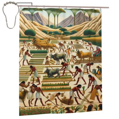 Augenstern Egyptian-Agricultural-Scenes Waterproof Polyester Shower Curtain with Grommets and Hooks for Bathroom
