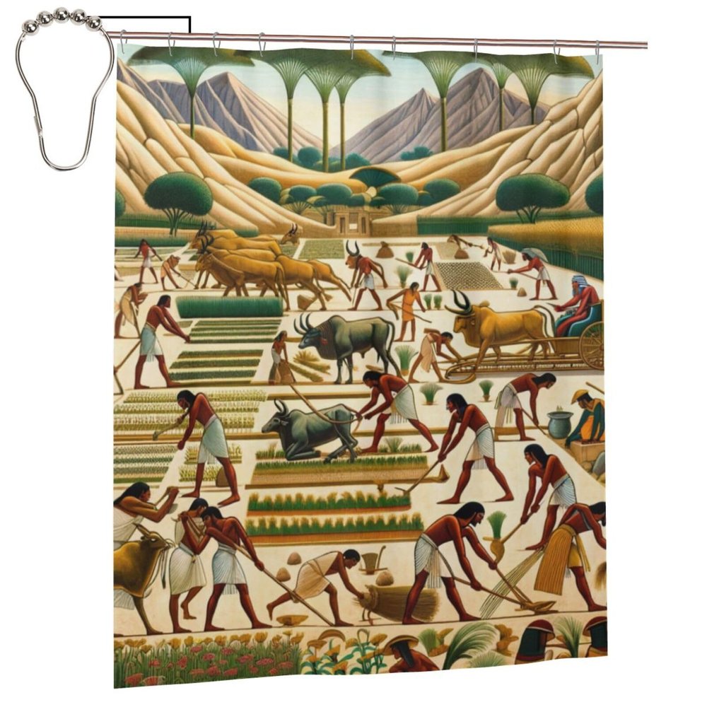 Augenstern Egyptian-Agricultural-Scenes Waterproof Polyester Shower Curtain with Grommets and Hooks for Bathroom