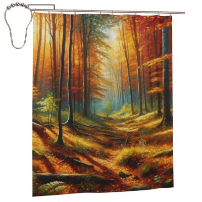 Augenstern Painting-Autumn-Forest-Road Waterproof Polyester Shower Curtain with Grommets and Hooks for Bathroom