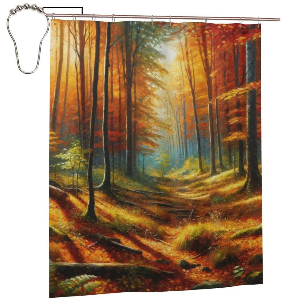 Augenstern Painting-Autumn-Forest-Road Waterproof Polyester Shower Curtain with Grommets and Hooks for Bathroom