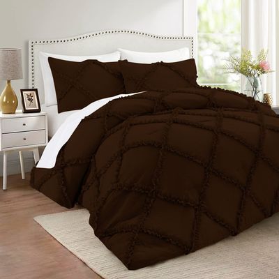 Olivia Rocco Diamond Ruffle Comforter Set 1 Pieces 100% Egyptian Cotton 1000 Thread Count Luxurious Bedding 400 GSM Oversized Super King Size (120'' X 98'') Chocolate Solid, WNBJ5K-KEHD4JS86