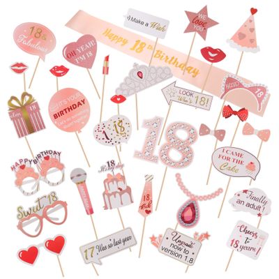 Alipis 33pcs Birthday Photo Booth Props Creative Decorations for Memorable Parties Includes Fun Props Elegant Shoulder Strap for Celebrations