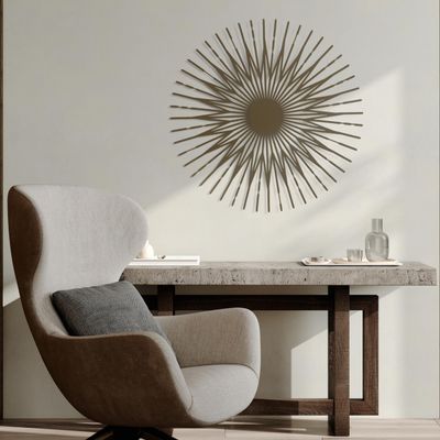 NEODECO Single Sun Metal Wall Art, Geometric Sun Decor, Metallic Colors, Large 3D Wall Sculpture, Model A (Bronze, Large)