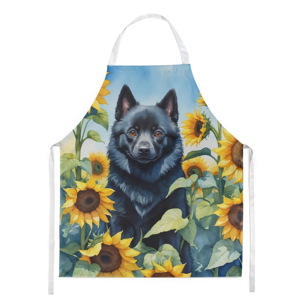 Caroline's Treasures Schipperke in Sunflowers Apron Cooking Kitchen Server Baking Crafts Gardening for Adult Women Men, Unisex, Large, Multicolor