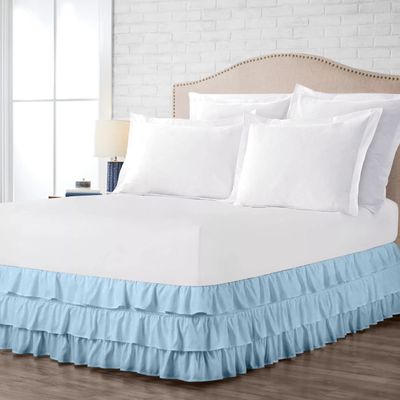 Multi-Ruffle Bed Skirt, Soft Multi Elastic Dust Ruffles with Wrap Around Bed Skirt Easy Fit with 18 Inch Drop 100% Cotton 800 Thread Count (Twin XL, Light Blue)