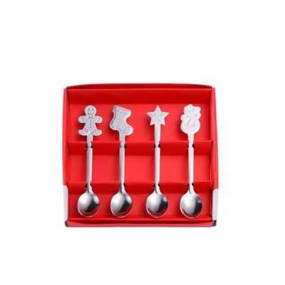 HIDEERPPY Silverware Set, 4/16/24/32/40/48 Pieces Christmas Spoon Set Dessert Spoon Golden Stainless Steel Coffee Spoon Christmas Creative Gift Spoon, Home Flatware Set (Color : Silver, Size : 12Se