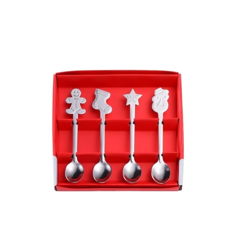 HIDEERPPY Silverware Set, 4/16/24/32/40/48 Pieces Christmas Spoon Set Dessert Spoon Golden Stainless Steel Coffee Spoon Christmas Creative Gift Spoon, Home Flatware Set (Color : Silver, Size : 12Se