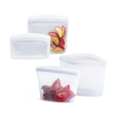 Stasher Silicone Reusable Storage Bags, 4-Pack, Reusable Freezer Bags, Microwave, Dishwasher, Oven Safe, Sous Vide, Premium Lunch Containers, Eco Friendly, Food Storage Bags, Snack Bags, Clear
