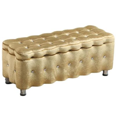 GenSDH Multifunction Solid Wood Storage Stool Household Change Shoe Bench Leisure Suede Living Room Sofa Seat Stool Cloth Storage Box(Colour:Gold,Size:40x40x40cm/15.7x15.7x15.7in) (Gold 120X40X40cm)