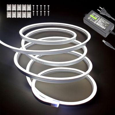 TiTiToo 5M 12V White Neon LED Strip LightsDC 600 SMD2835 LEDs Waterproof for Home Decoration.(Includes Power Adapter)