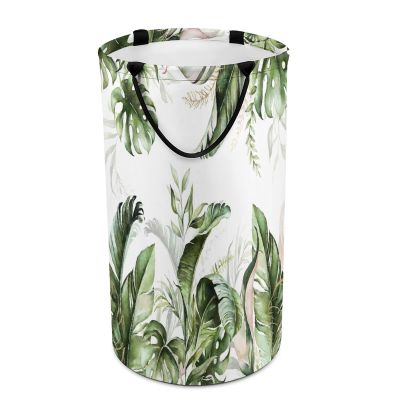 Watercolor Tropical Palm Laundry Hamper Dirty Clothes,Watercolor Leaves Green Banana Leaf Plant Decor Large Laundry Basket Storage Basket For Bathroom 15.7W" X27.2H"