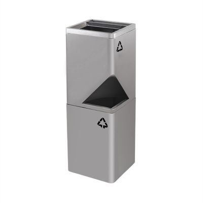 GRFIT Outdoor Trash Bin Double-Layer Stainless Steel Trash Can Separable Vertical Trash Can Sorting Trash Can with Ashtray Square Rounded Trash Can3 Colours Dustbins Waste Bins (Color : Silver)