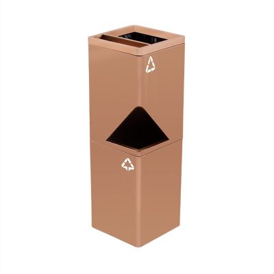 Outdoor Trash Bin Double-Layer Stainless Steel Trash Can Separable Vertical Trash Can Sorting Trash Can with Ashtray Square Rounded Trash Can3 Colours Dustbins Waste Bins (Color : Rose Gold)