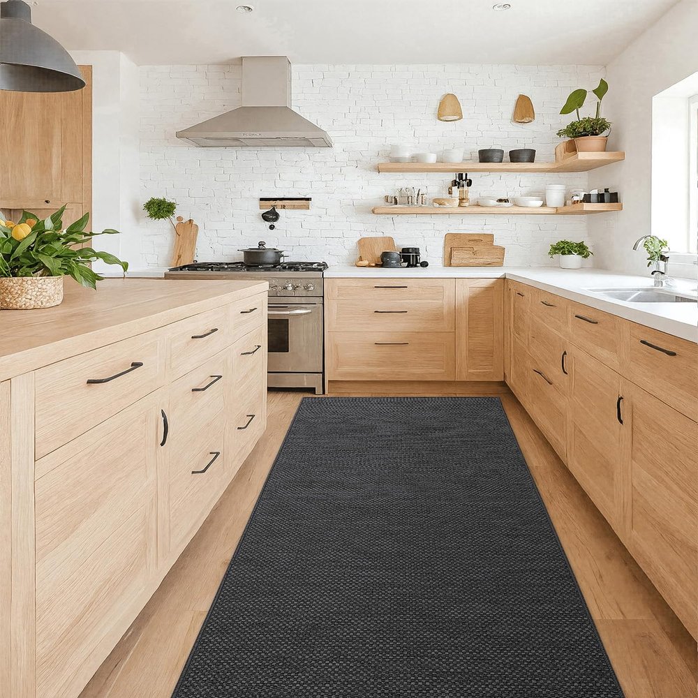 Color&Geometry Kitchen Rugs and Mats Non Slip Washable, Absorbent,Woven Kitchen Runner Rug Easy to Clean Kitchen Floor Mats for in Front of Sink, Laundry Room, Hallway, 24''x83'', Dark Grey