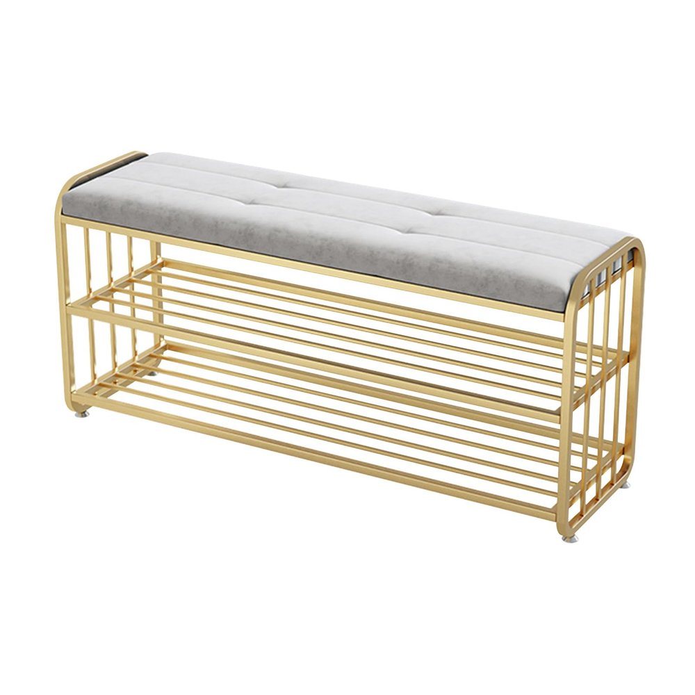 GenSDH Entryway Storage Bench with Velvet Cushioned Seat Shoe Rack, Golden Metal Frame, Shoe Rack Bench for Hallway Living Room Bathroom (Gray 80 x 30 x 48 cm), Grey