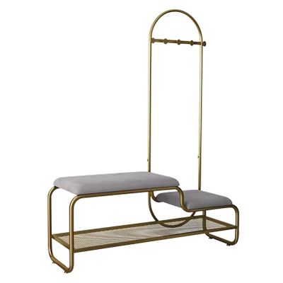 GenSDH Entryway Shoe Bench with Coat Rack, Freestanding Hall Tree Storage Organizer with Hooks, Metal Frame, Velvet Cushion (Gray 100 x 32 x 150 cm), Grey