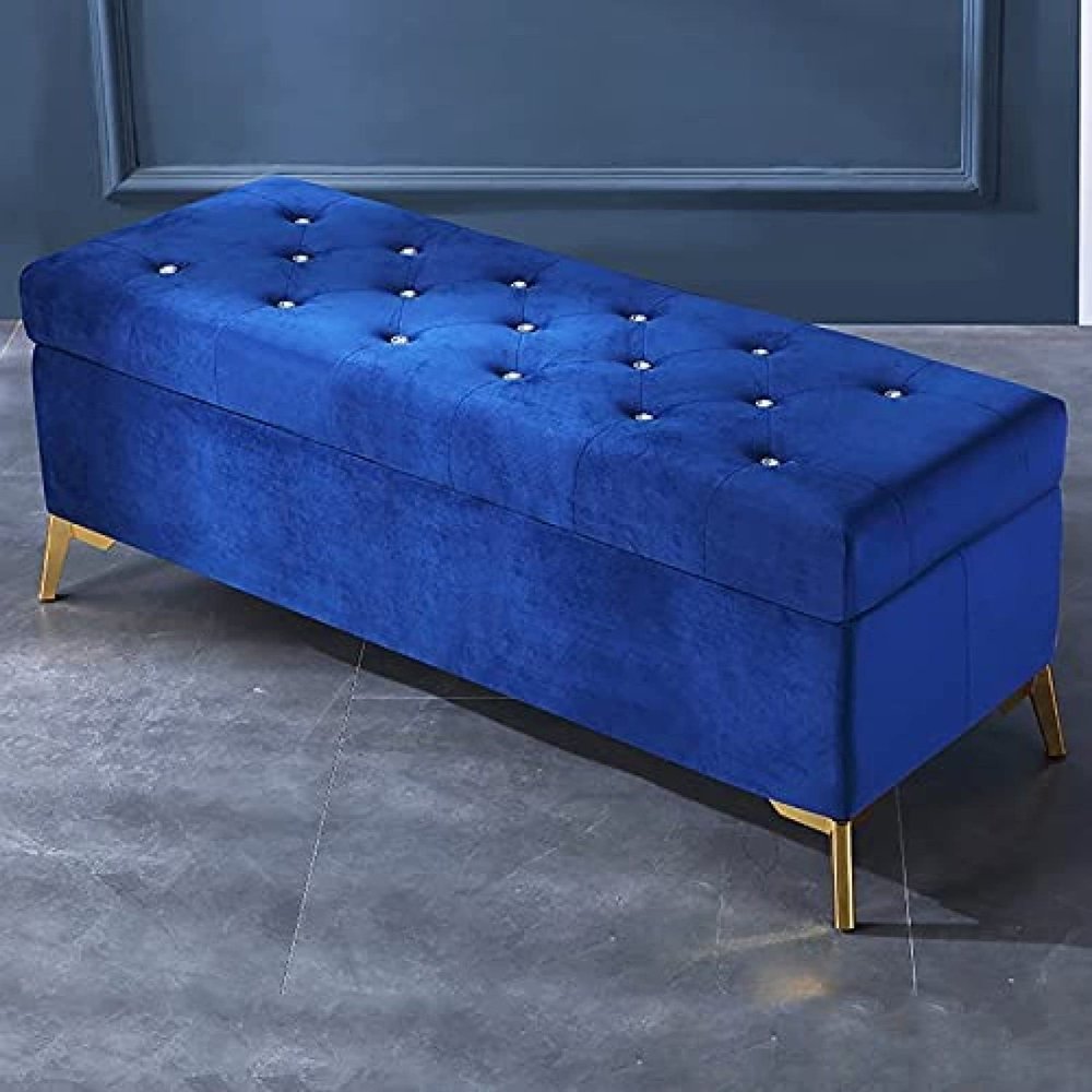 GenSDH Crystal Button Storage Bench, Velvet Upholstered Bedside Stool, Bedroom Footrest, Entry Shoe Stool,Navy Blue,80X42X45Cm(31X17X18Inch) (Blue 80x42x45cm(31x17x18inch))