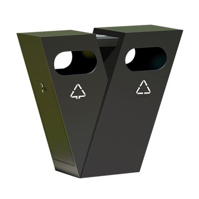 GRFIT Outdoor Trash Bin Outdoor Trash Can Creative Large-Capacity Trash Can V-Type Classification Trash Can Outdoor Decoration Trash Storage Bin Dustbins Waste Bins (Color : A)