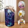 Watercolor Fantasy Nature Landscape Laundry Basket Large Volume,Modern Aesthetic Art Cabin Waterfall Japanese Cherry Blossom Full Moon Dirty Clothes Basket Hampers Storage Family 15.7W" X27.2H" view 3