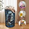 Watercolor Cartoon Moon Owl Laundry Hamper Dirty Clothes,Rustic Forest Animal Owl Bird Full Moon Large Laundry Basket Storage Basket For Bathroom 15.7W" X27.2H" view 3