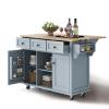 custonow Kitchen Island Cart with Rubber Wood Drop Leaf Countertop, Rolling Kitchen Island with Inside Cabinet, 3 Drawers, Spice Rack, Towel Rack and Wood Tabletop, 53.1" W * 29.5 D * 37.2 H (Blue) view 1