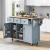 custonow Kitchen Island Cart with Rubber Wood Drop Leaf Countertop, Rolling Kitchen Island with Inside Cabinet, 3 Drawers, Spice Rack, Towel Rack and Wood Tabletop, 53.1" W * 29.5 D * 37.2 H (Blue) view 2