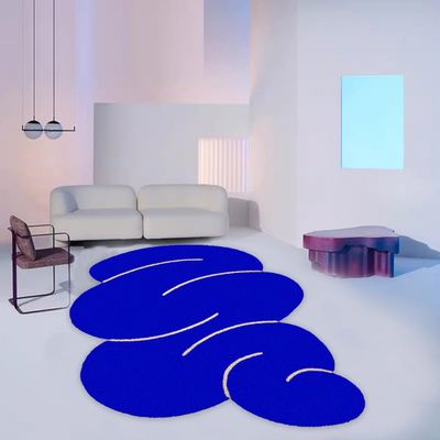 Irregular Shaped Modern Abstract Blue Living Room Area Rug Soft Faux Wool Washable Rug for Dining Bedroom Office Large Carpet 10x14 Aesthetic Indoor Outdoor Mat