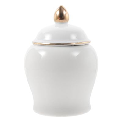 OKUMEYR Porcelain Tea Canister Mini Gold-trimmed Ceramic Storage Jar for Tea Leaves Snacks and Dry Foods Stylish Kitchen Canister for Home Organization White