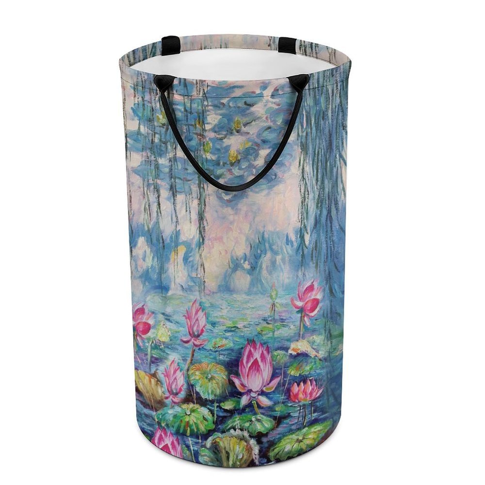 LNDDYTP Retro Watercolor Floral Lotus Laundry Hamper Dirty Clothes,Oil Painting Ink Japanese Style Spring Garden Lotus Large Laundry Basket Storage Basket For Bathroom 15.7W"" X27.2H"", 40x69cm