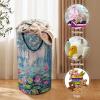LNDDYTP Retro Watercolor Floral Lotus Laundry Hamper Dirty Clothes,Oil Painting Ink Japanese Style Spring Garden Lotus Large Laundry Basket Storage Basket For Bathroom 15.7W"" X27.2H"", 40x69cm view 3