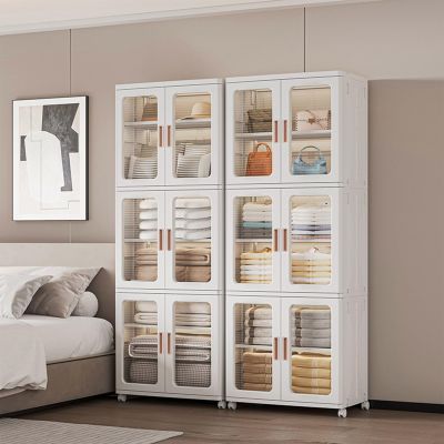 2 Sets Storage Bins with Lids,3 Tier Stackable Storage Bins Large Foldable Storage Box with Doors and Wheels,Stackable Toy Storage, Foldable Plastic Storage Container with Door, Crate for Book Stora