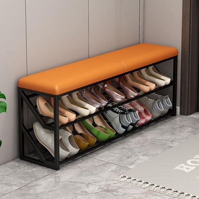 YUGXTH Entryway Shoe Bench with Storage, End of Bed Bench, Shoe Storage Bench with Seat Cushion, Modern Shoe Rack Bench with Metal Legs, for Entryway, Hallway, Mudroom, Closet(Orange B,39x10x19/100x2