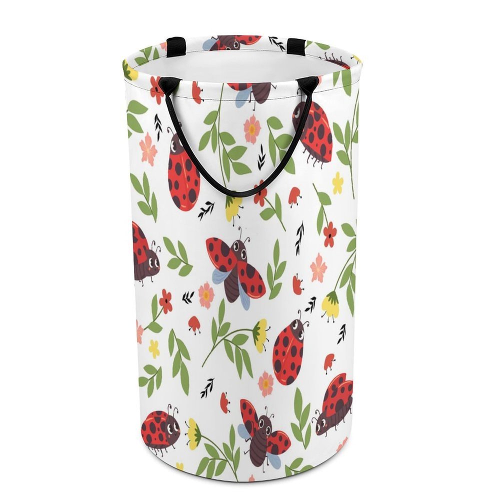 Red Ladybug Print Laundry Hamper Dirty Clothes,Leaf Flower Wild Animal Cute Ladybug Large Laundry Basket Storage Basket For Bathroom 15.7W" X27.2H"