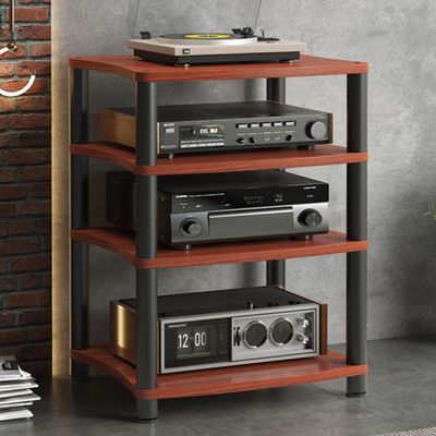 AErosx 4 Tier AV Media Stand Corner Shelf Wooden Corner Shelves Component Cabinet Stereo Audio Rack Stand Tower Perfect for Home/Office/Theater,Organizes Your Valuable Music (Color : A)