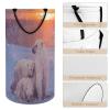 Cute Polar Bear Sunset Laundry Basket Large Volume,Rustic Polar Nature Landscape Funny Arctic Animals Polar Bears Dirty Clothes Basket Hampers Storage for Dorm And Family 15.7W" X27.2H" view 4