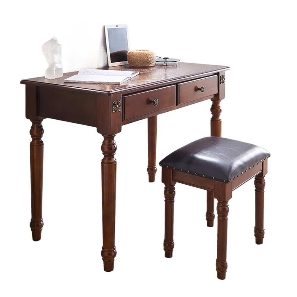 NEKCOCO Modern Gaming Desk Office Desk Home Writing Desk with 2 Storage Drawers Retro Country Style Work Study Desk Computer Desk Brown Study Writing Table (Size : 1.2 Meters)