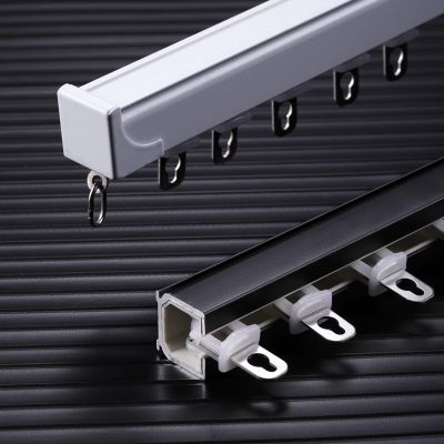 YAVVAY Ceiling Curtain Track, Aluminium Curtain Track in White, Heavy Duty Single Drapery Rods, for Room Divider, Privacy in Open Rooms(Black,130cm/4.3ft)