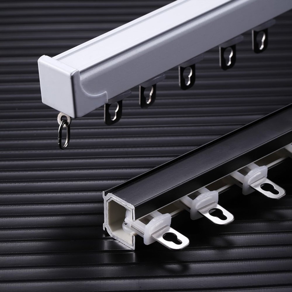 YAVVAY Ceiling Curtain Track, Aluminium Curtain Track in White, Heavy Duty Single Drapery Rods, for Room Divider, Privacy in Open Rooms(Black,130cm/4.3ft)
