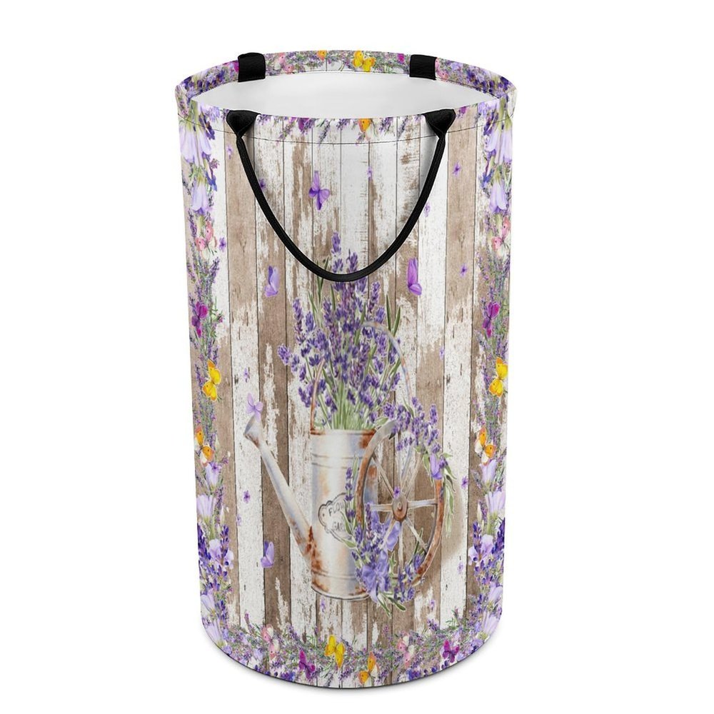 LNDDYTP Abstract Western Farm Lavender Laundry Basket Large Volume,Rustic Farmhouse Wood Board Spring Butterfly Floral Dirty Clothes Basket Hampers Storage for Dorm And Family 15.7W"" X27.2H""