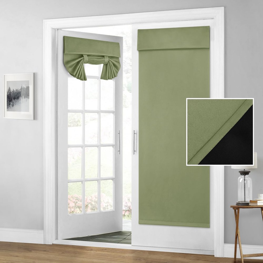HOMEIDEAS 100% Blackout French Door Curtains, Privacy Door Curtains for Window, 26 X 68 Inch Room Darkening Blinds, Thermal Insulated Window Shades for Bedroom, 1 Panel, Sage Green