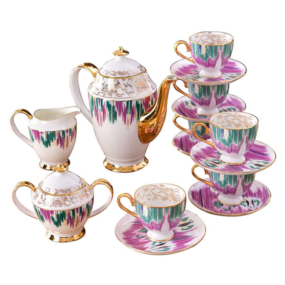 SGeneE Utility Tea Set for Adults Porcelain Tea Sets Tea Cup and Saucer Gift Set British Royal Bone China Cups Wedding Gift 15 Pieces Teapots