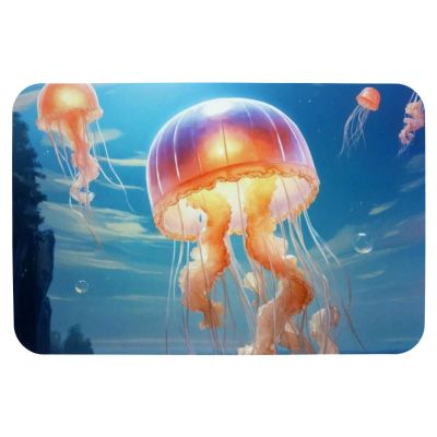 ZHANGYWFS Funny Bath Mat Bathroom Rug Ultra Absorbent Instant Dry Technical Cloth Fabric Sauna Farmhouse Carpet Pad Rubber Backed Small Unique Summer Fit Beach Multifunctional Rectangle Jellyfish