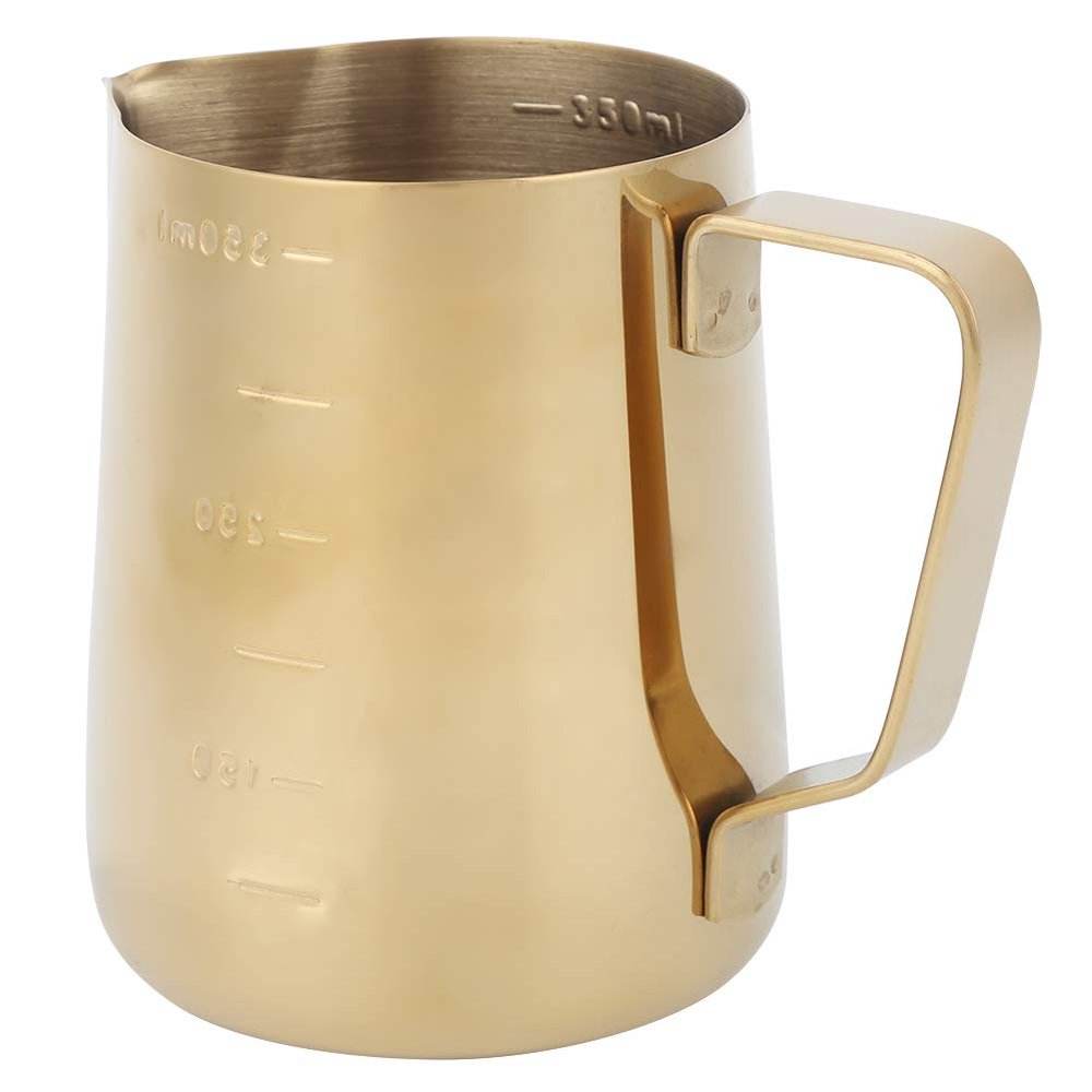 Stylebest Gold Stainless Steel With Scale Coffee Milk Frothing Cup Pitcher Jug,Stainless Steel Coffee Milk Frothing Cup Pitcher Jug with Scale for Home Coffee Latte Art (350ML)