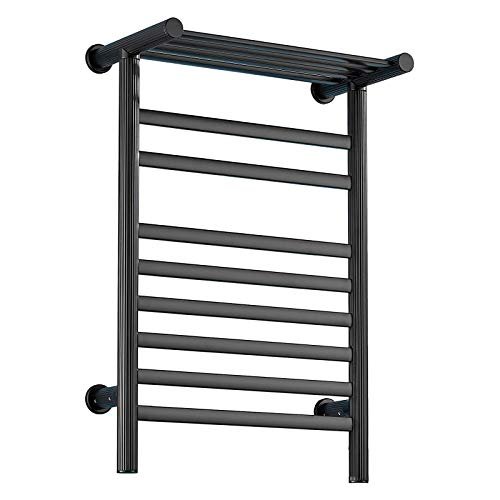 Towel Warmer/Matte Black Towel Warmer Bathroom 304 Stainless Steel Electric Towel Rack Radiator Wall Mounted 89W Heated Towel Rail with Waterproof LED Switch, Bathroom Accessories,Plug in (Color :