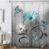 Uokiuki Rustic Teal Floral Boho Shower Curtain, Country Farmhouse Daisy Flowers and Butterfly Shower Curtain for Bathroom, Turquoise Blue Grey Gray Surreal Bathroom Curtain with 12PCS Hooks, 60X70IN view 1