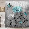 Uokiuki Rustic Teal Floral Boho Shower Curtain, Country Farmhouse Daisy Flowers and Butterfly Shower Curtain for Bathroom, Turquoise Blue Grey Gray Surreal Bathroom Curtain with 12PCS Hooks, 60X70IN view 2