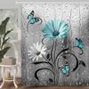 Uokiuki Rustic Teal Floral Boho Shower Curtain, Country Farmhouse Daisy Flowers and Butterfly Shower Curtain for Bathroom, Turquoise Blue Grey Gray Surreal Bathroom Curtain with 12PCS Hooks, 60X70IN view 3