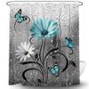 Uokiuki Rustic Teal Floral Boho Shower Curtain, Country Farmhouse Daisy Flowers and Butterfly Shower Curtain for Bathroom, Turquoise Blue Grey Gray Surreal Bathroom Curtain with 12PCS Hooks, 60X70IN view 4